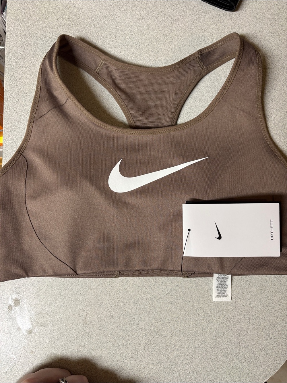 BNWT WOMENS NIKE TRAINING BRA Brown Racerback with White Swoosh SIZE MEDIUM